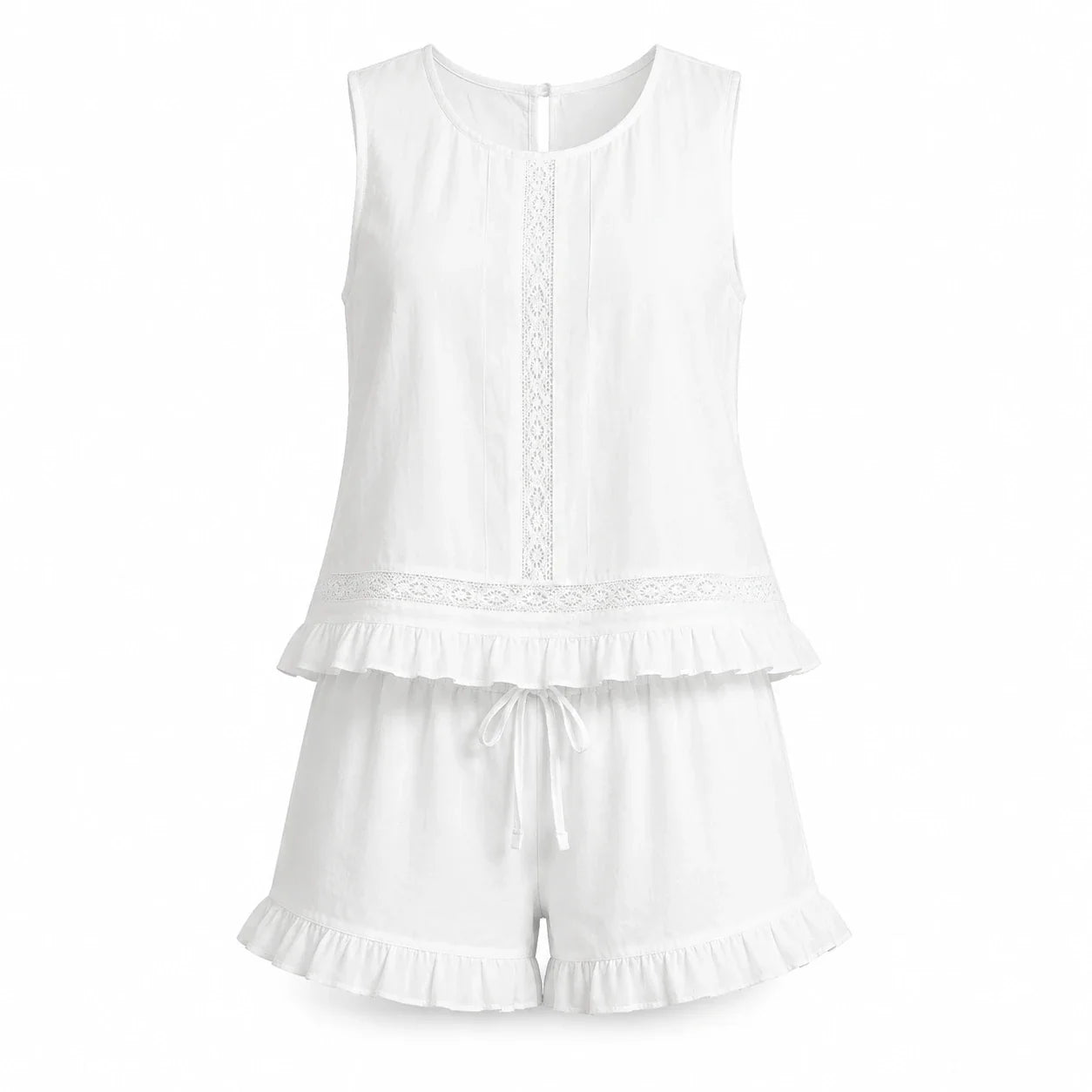 White Ruffle Shorts Set WHD0606139