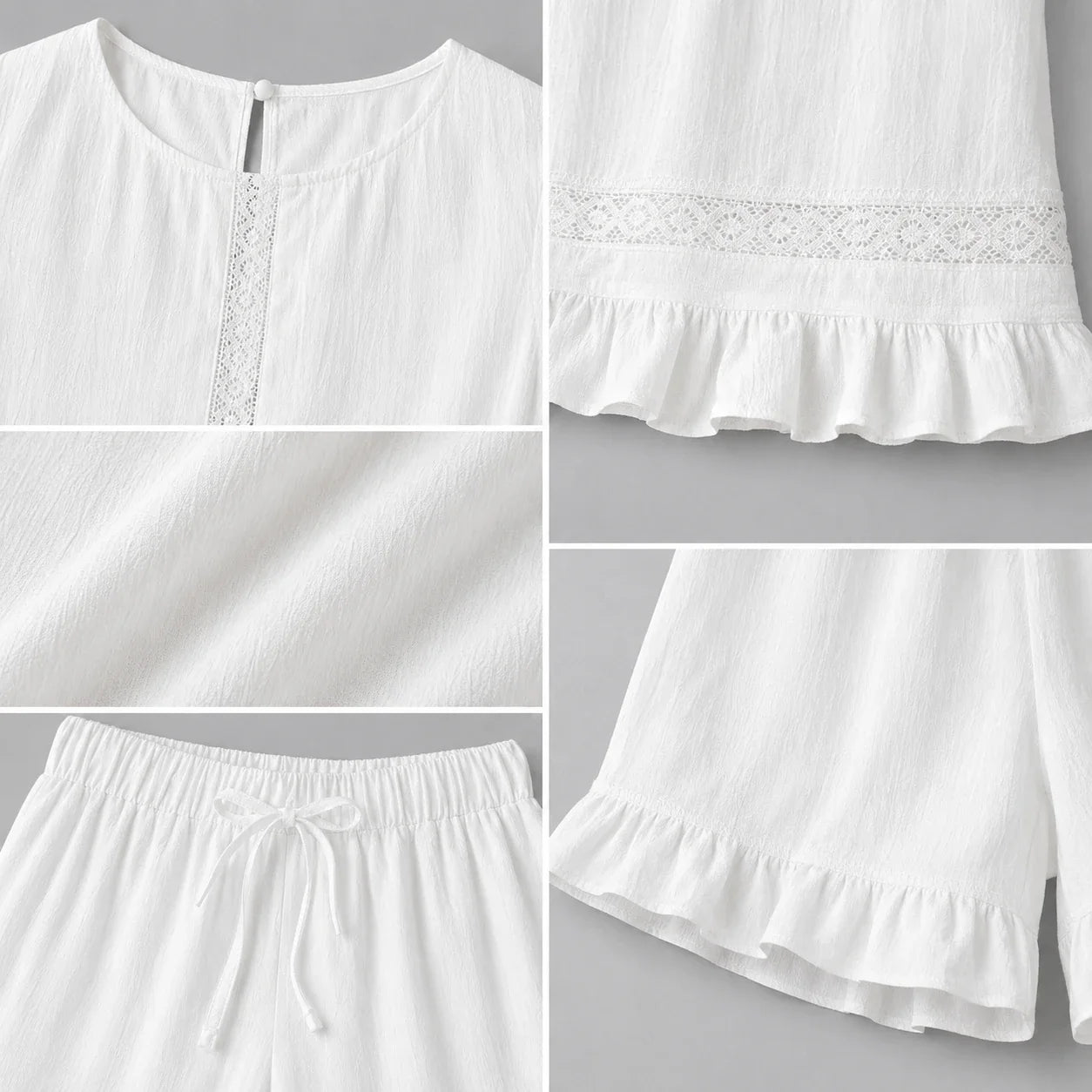 White Ruffle Shorts Set WHD0606139