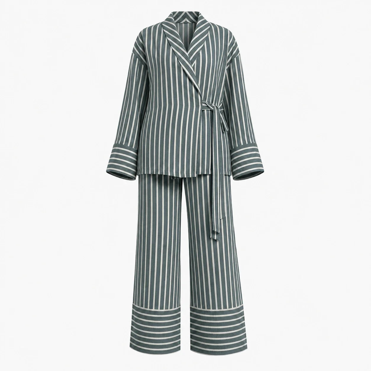 Striped Tie Waist Set WHD0606140