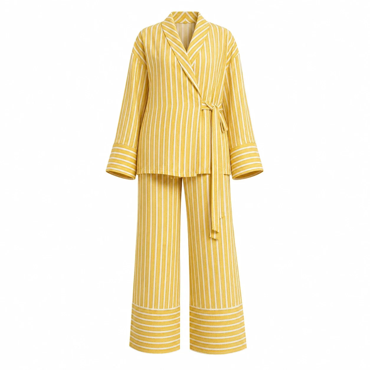 Striped Tie Waist Set WHD0606140
