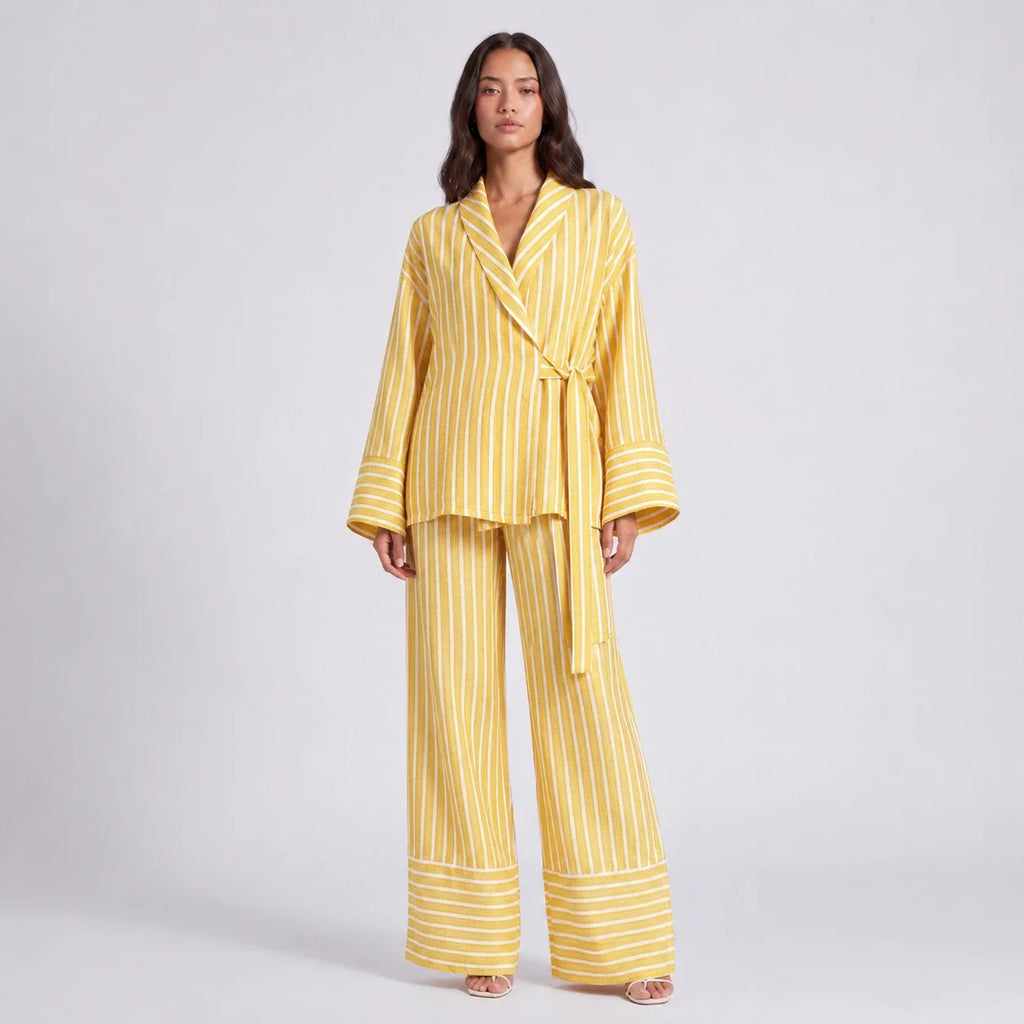 Striped Tie Waist Set WHD0606140