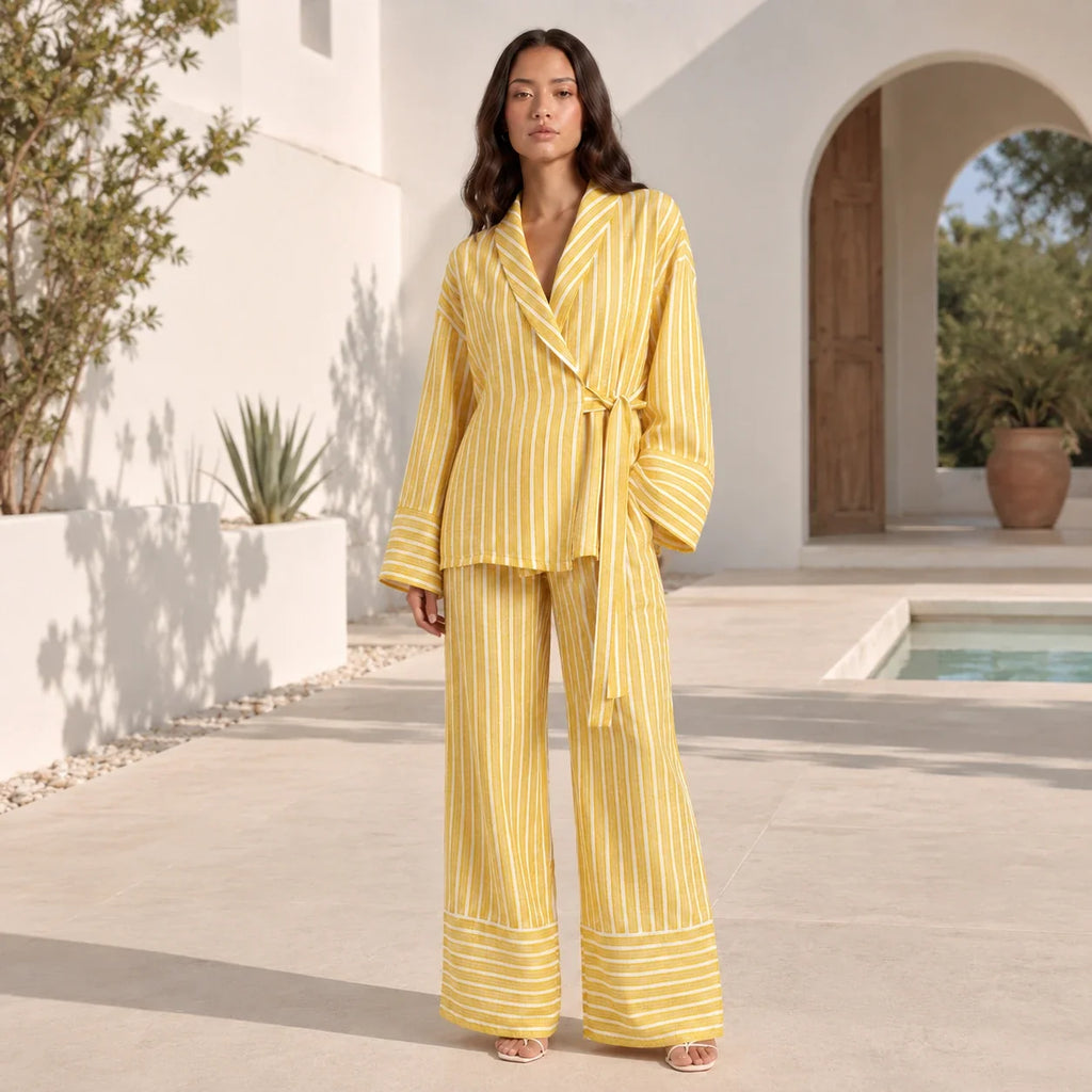 Striped Tie Waist Set WHD0606140