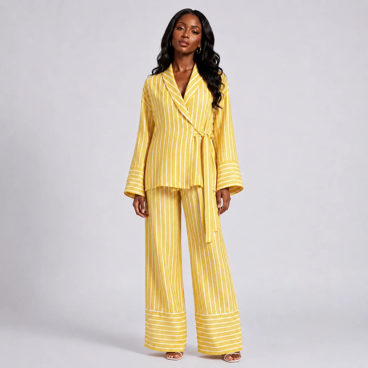 Striped Tie Waist Set WHD0606140