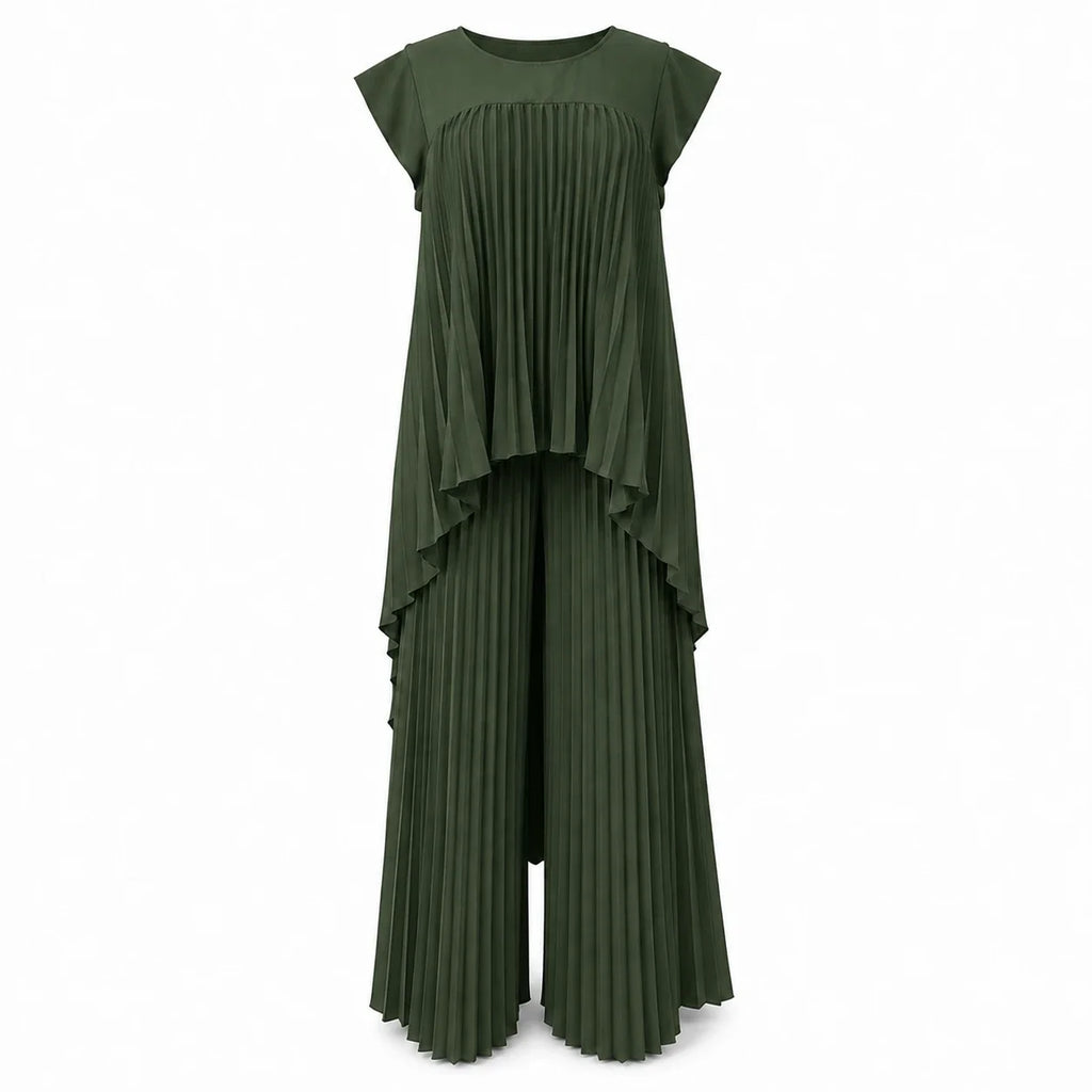 Pleated Overlay Wide Leg Set WHD0606141