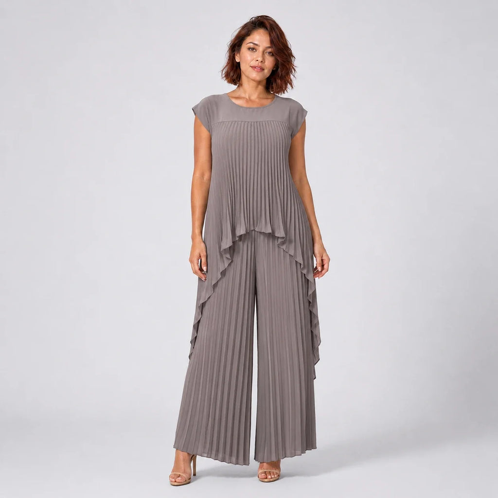 Pleated Overlay Wide Leg Set WHD0606141