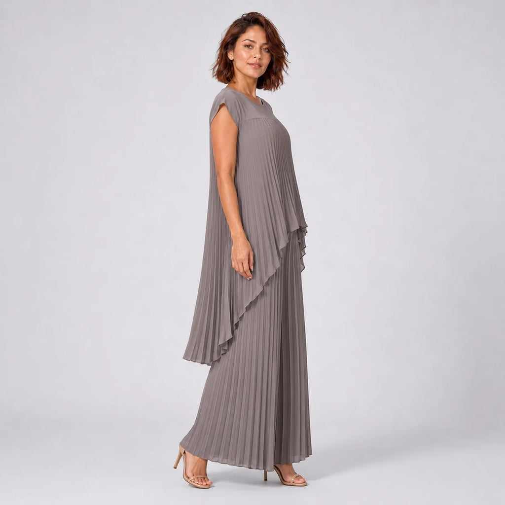 Pleated Overlay Wide Leg Set WHD0606141