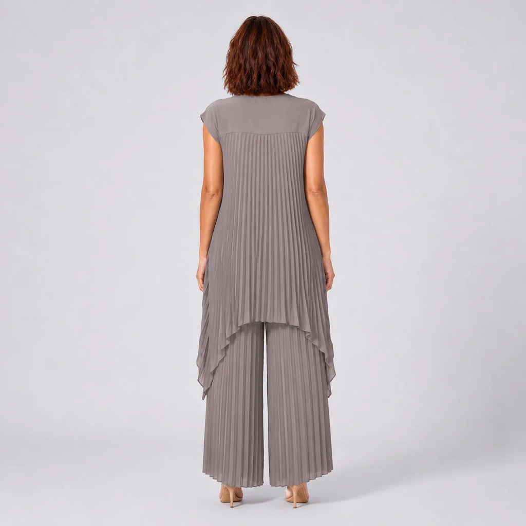 Pleated Overlay Wide Leg Set WHD0606141