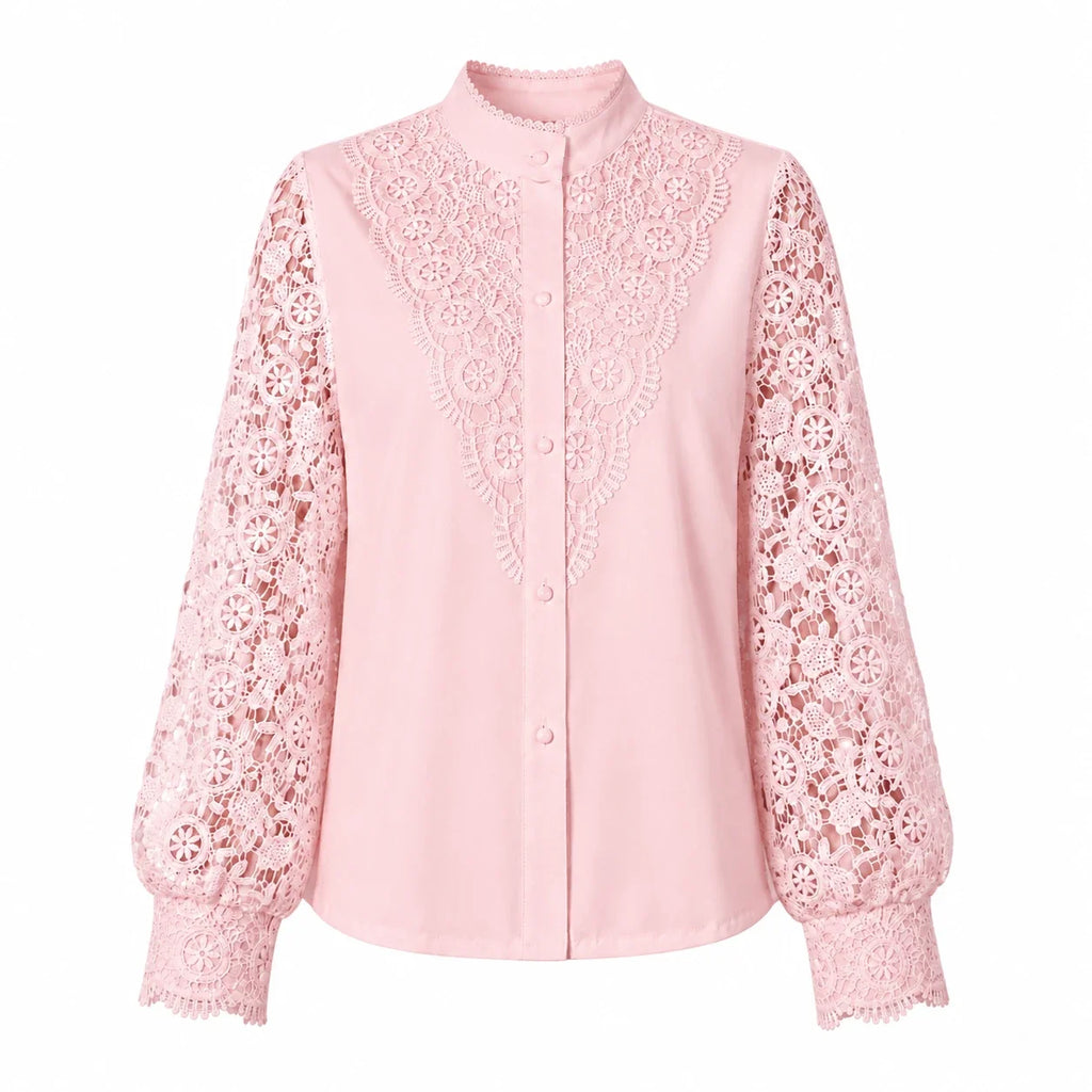 Lace Panel Button Blouse WHD0606142