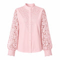 Lace Panel Button Blouse WHD0606142