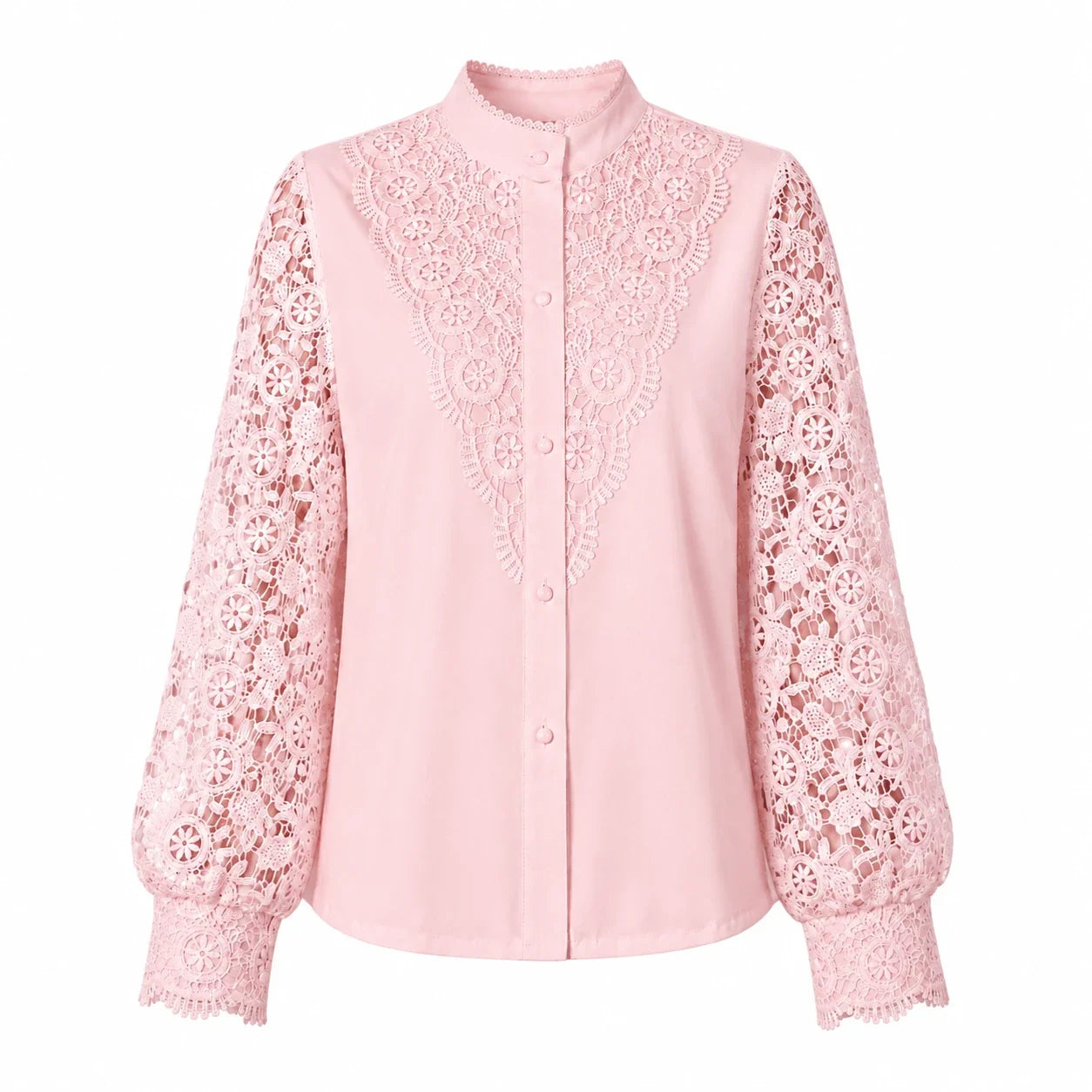 Lace Panel Button Blouse WHD0606142