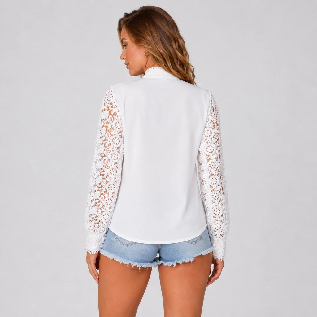 Lace Panel Button Blouse WHD0606142