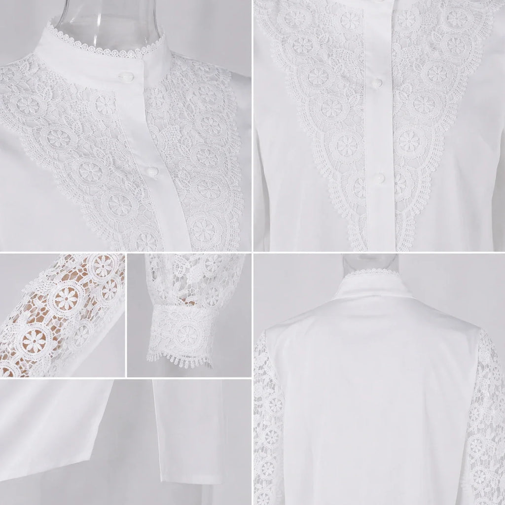 Lace Panel Button Blouse WHD0606142