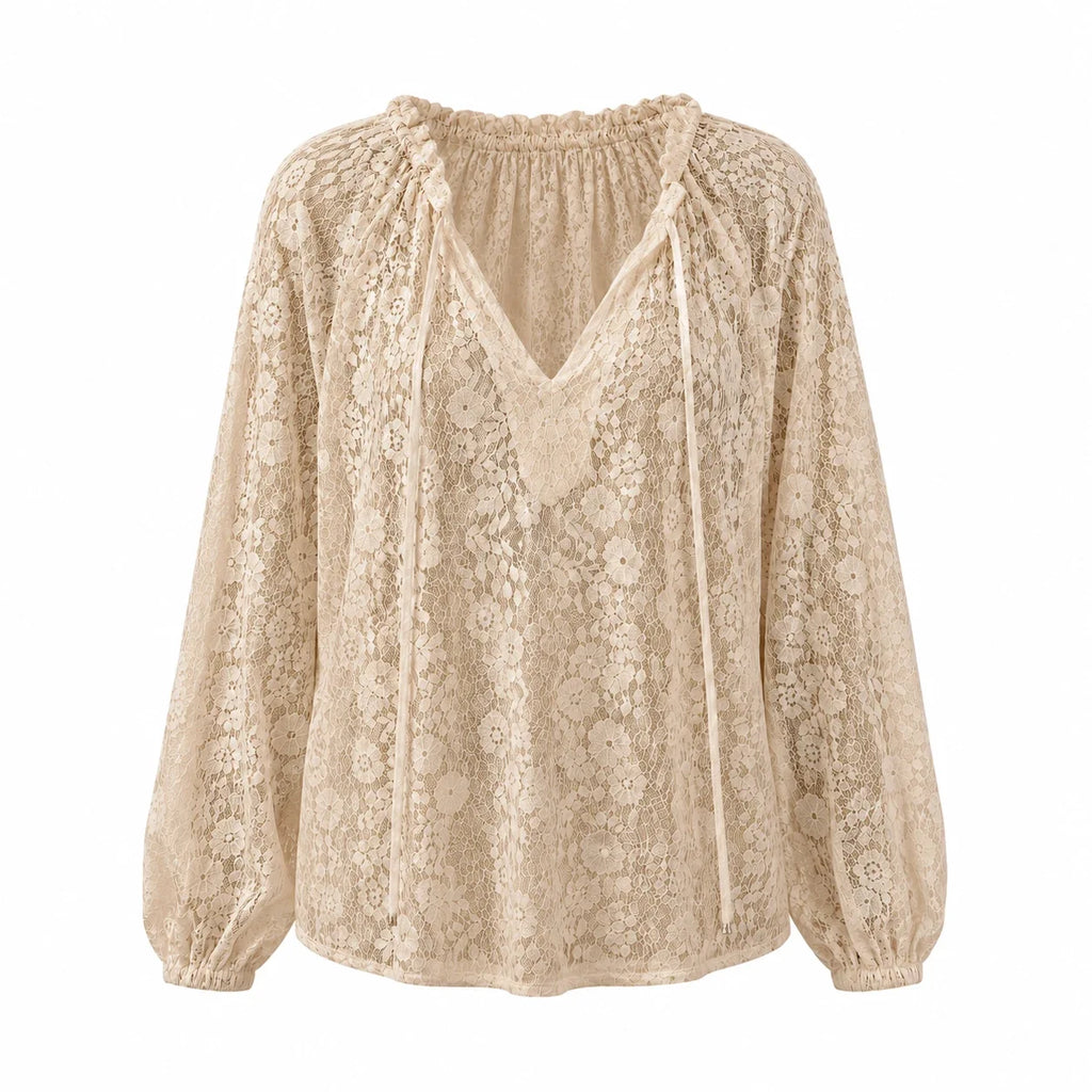 White Lace Tie-Neck Blouse WHD0606143