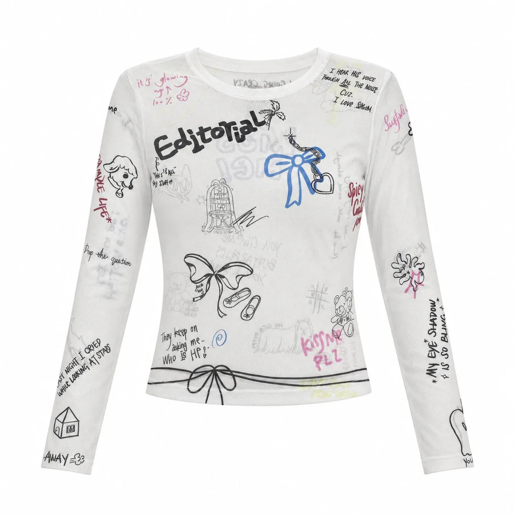 Graffiti Mesh Long Sleeve Top WHD0606144