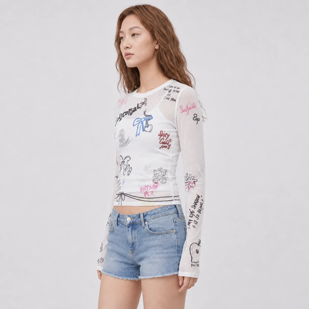 Graffiti Mesh Long Sleeve Top WHD0606144