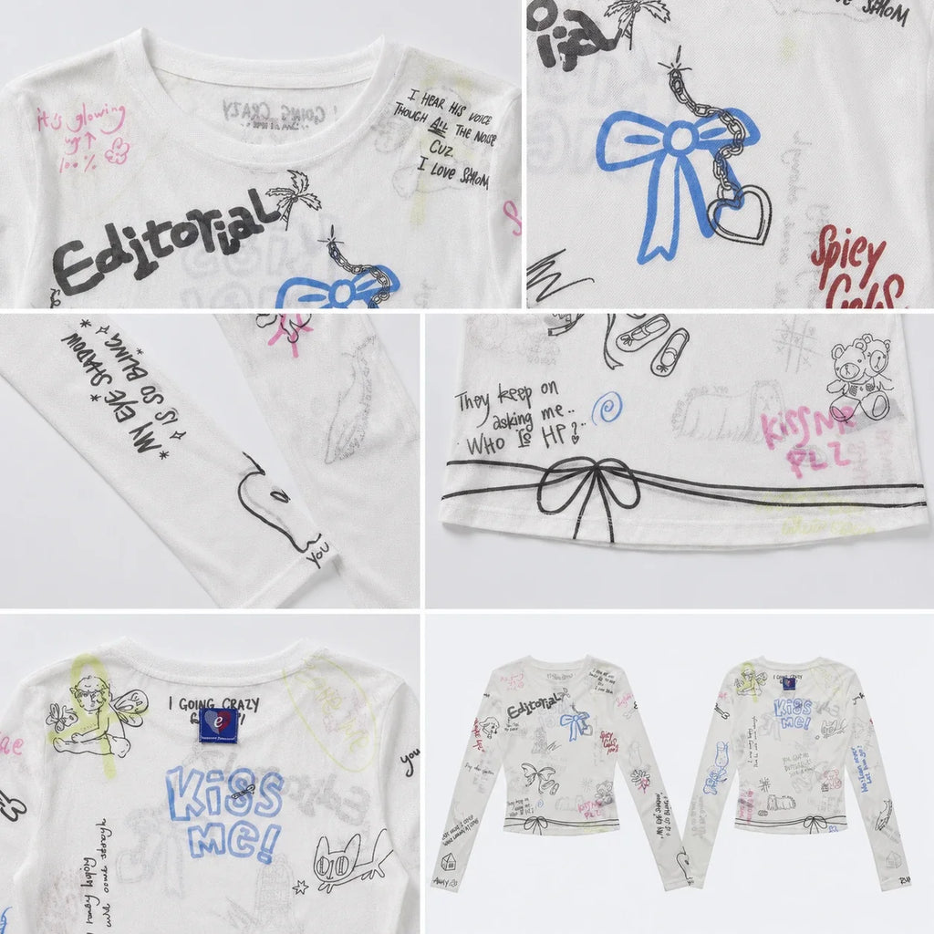 Graffiti Mesh Long Sleeve Top WHD0606144