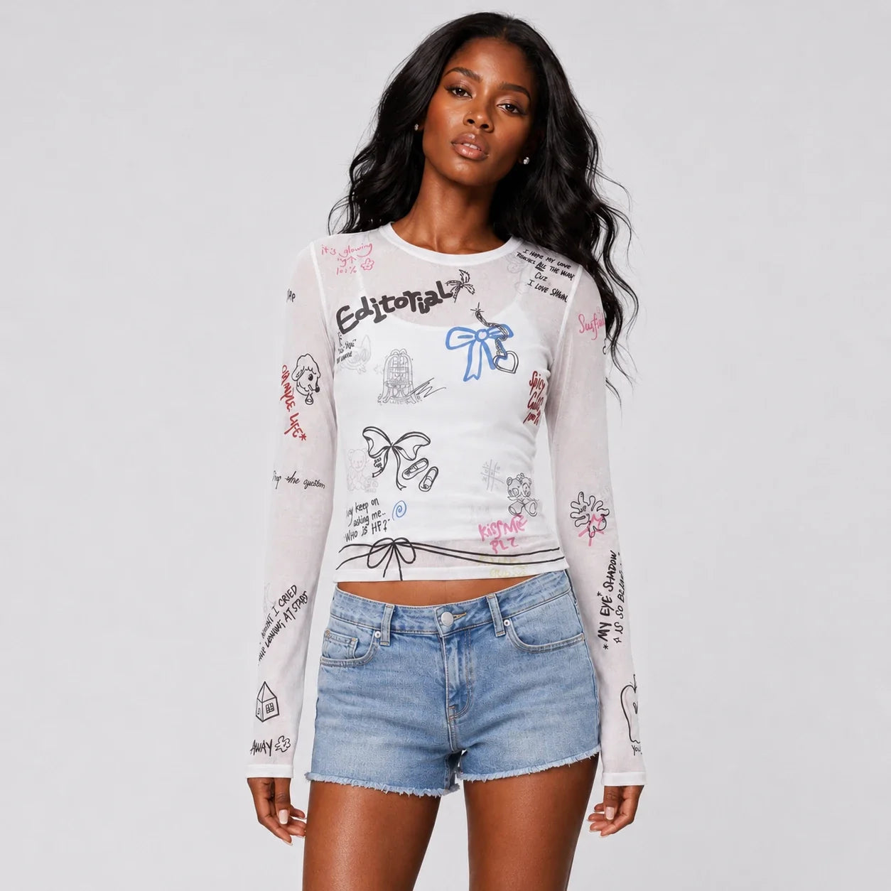 Graffiti Mesh Long Sleeve Top WHD0606144