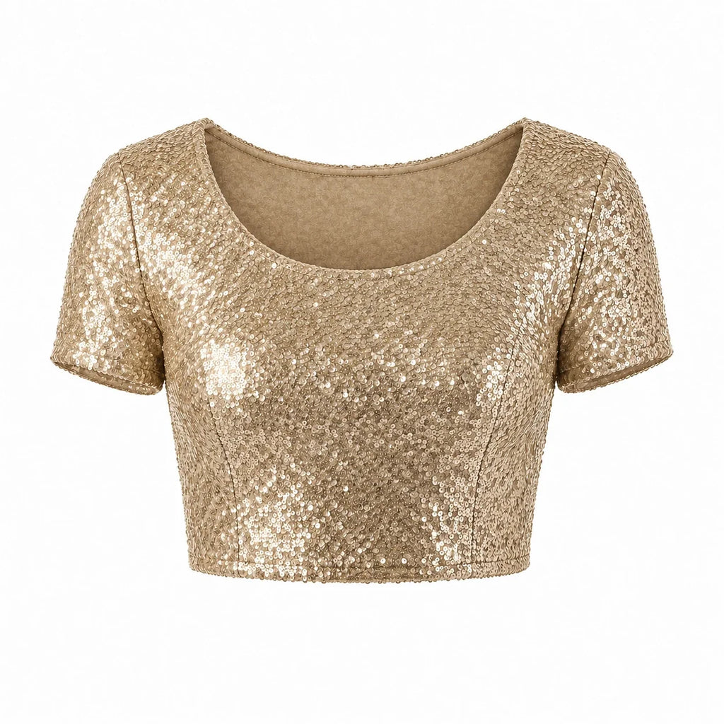 Sequin Short Sleeve Crop Top WHD0606145