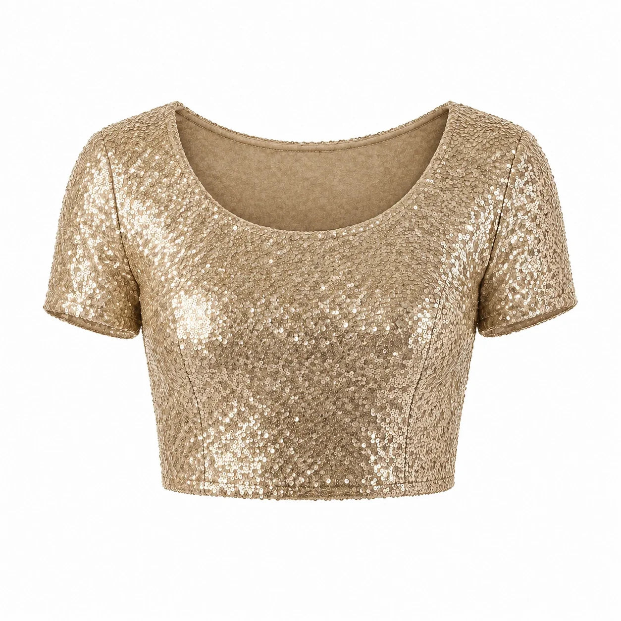 Sequin Short Sleeve Crop Top WHD0606145
