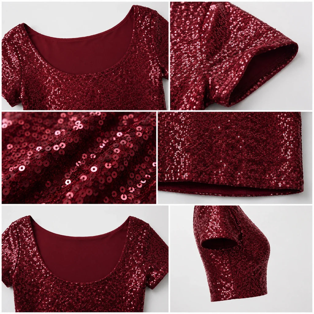 Sequin Short Sleeve Crop Top WHD0606145