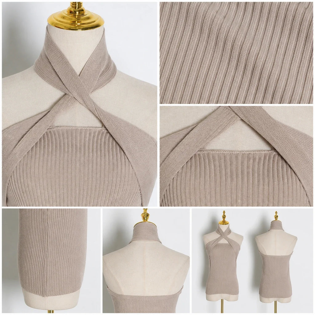 Cross Halter Knit Top WHD0606146