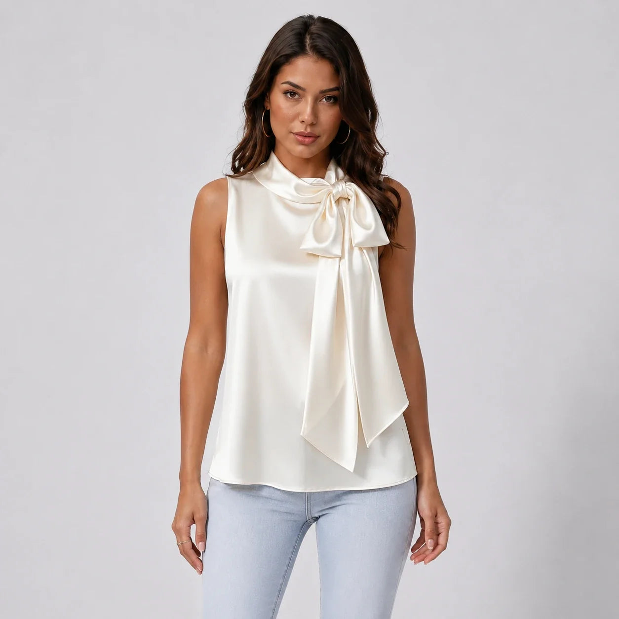 Satin Bow Neck Top WHD0606147