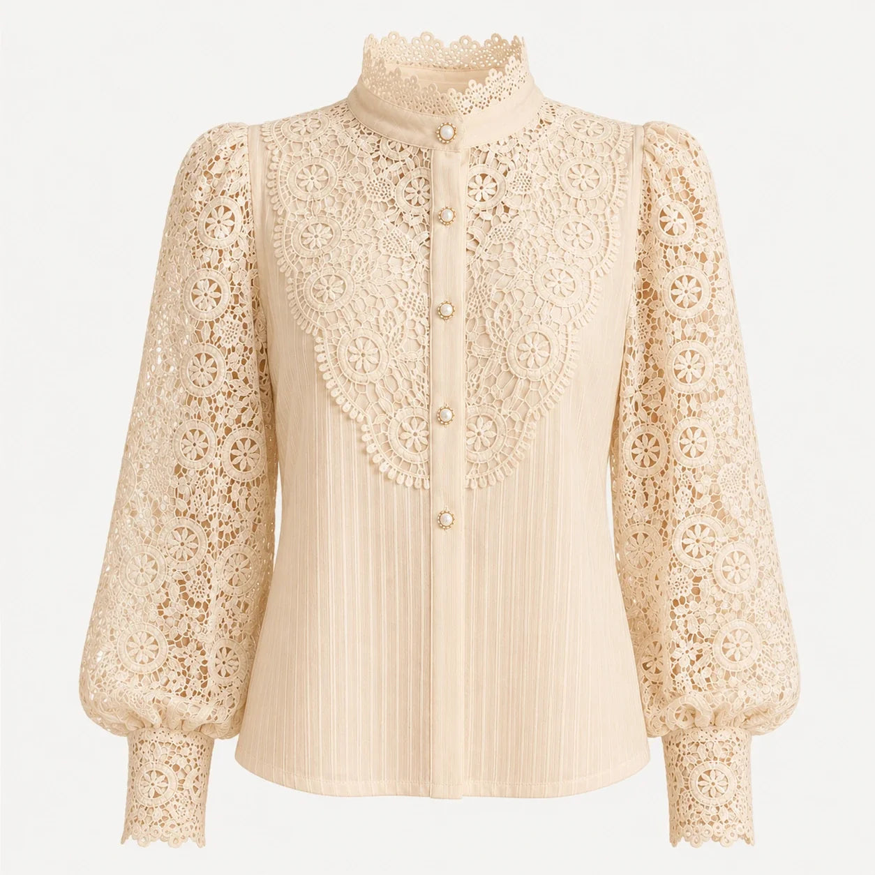 Lace Pearl Button Blouse WHD0606148