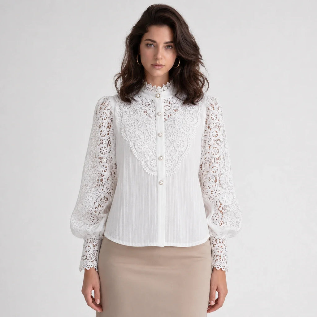 Lace Pearl Button Blouse WHD0606148