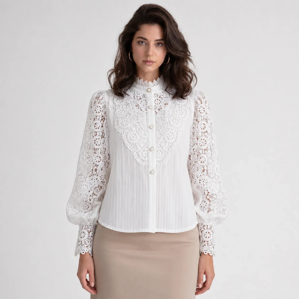 Lace Pearl Button Blouse WHD0606148
