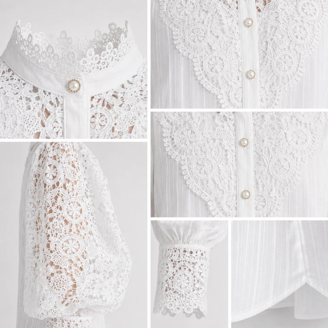 Lace Pearl Button Blouse WHD0606148
