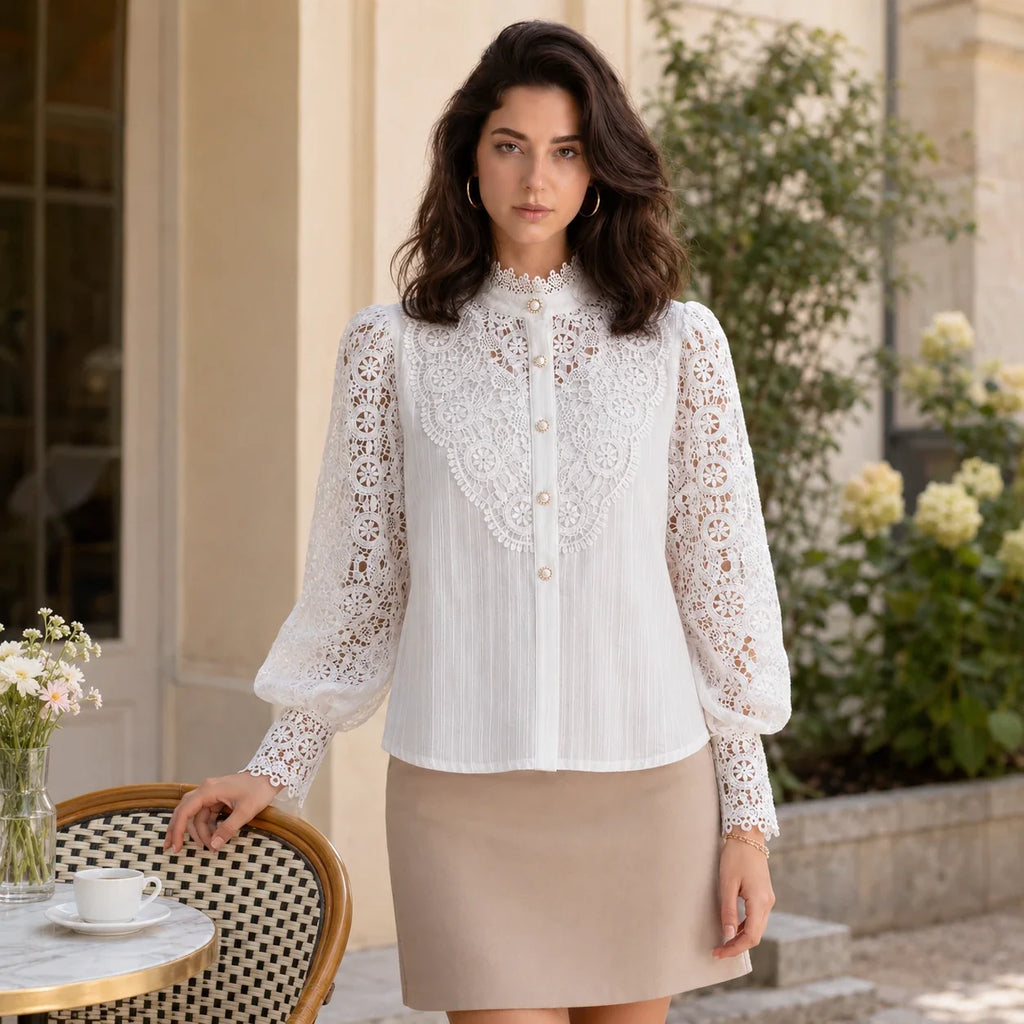 Lace Pearl Button Blouse WHD0606148