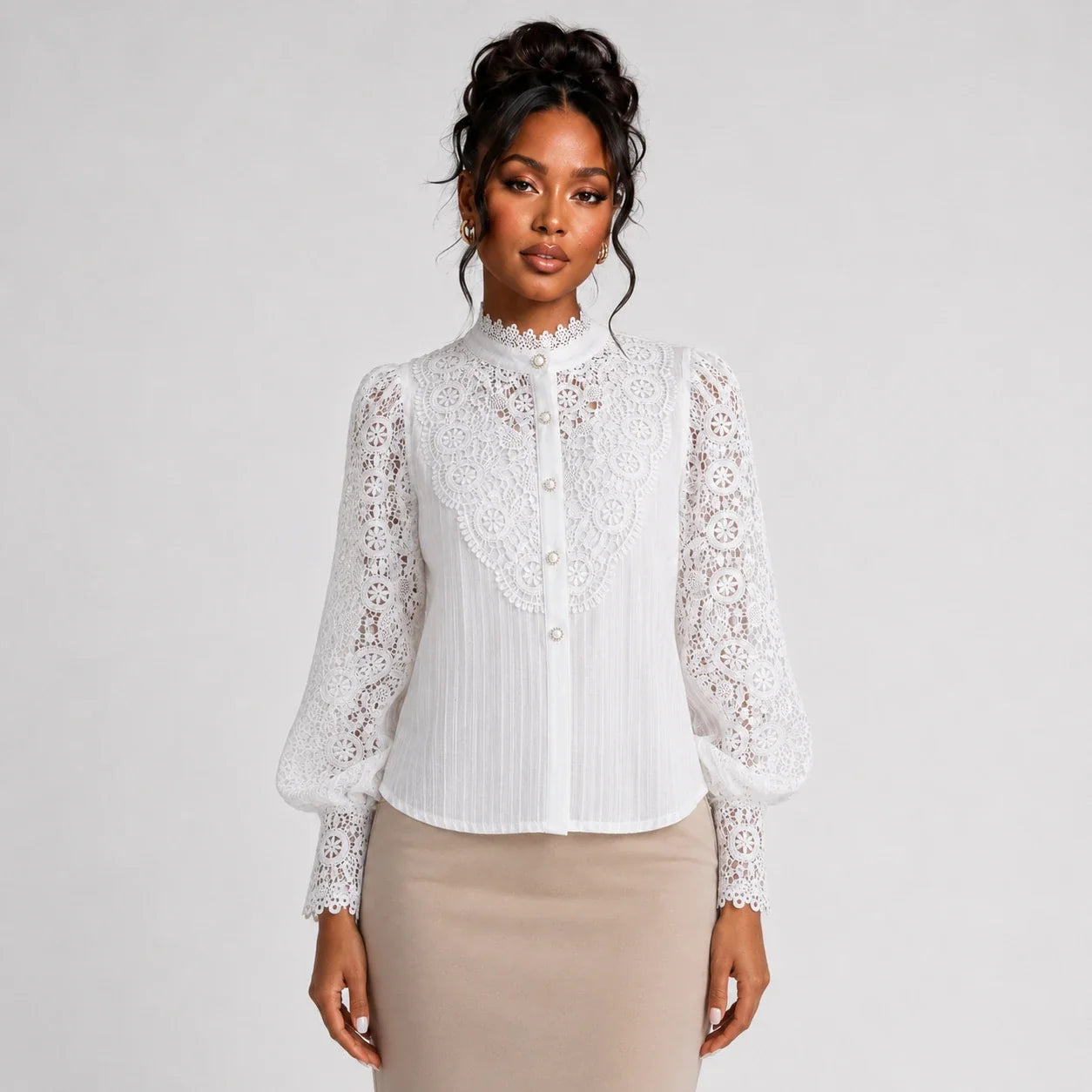 Lace Pearl Button Blouse WHD0606148