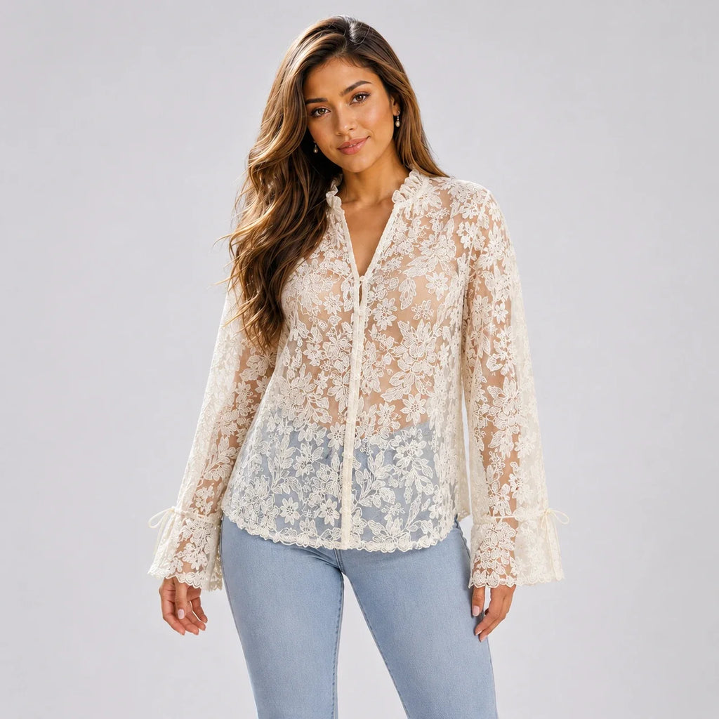 Floral Lace Button Blouse WHD0606149