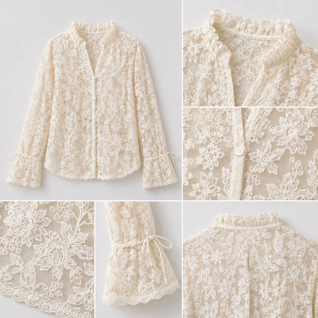 Floral Lace Button Blouse WHD0606149