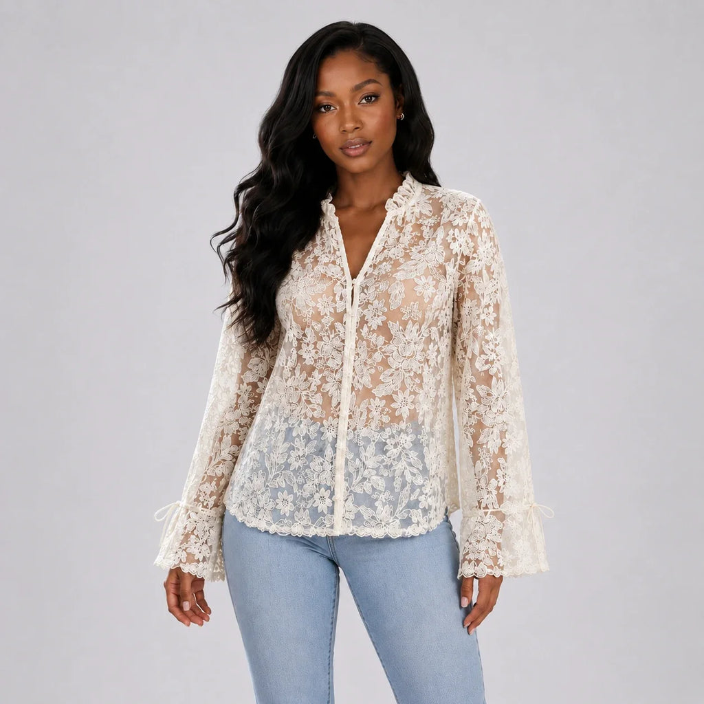 Floral Lace Button Blouse WHD0606149