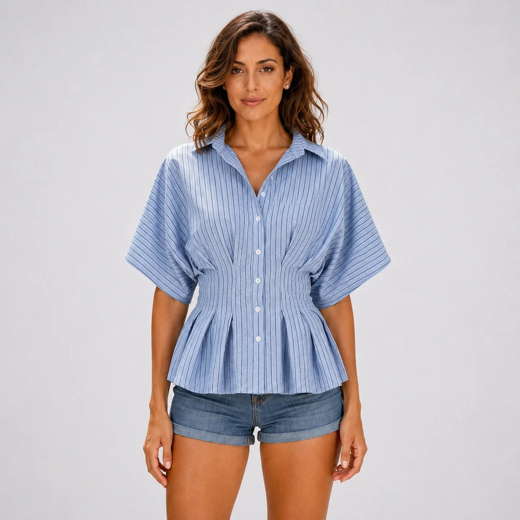 Striped Peplum Shirt Top WHD0606150