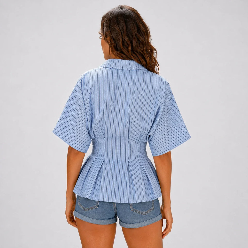 Striped Peplum Shirt Top WHD0606150