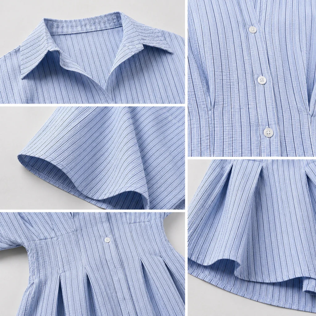 Striped Peplum Shirt Top WHD0606150