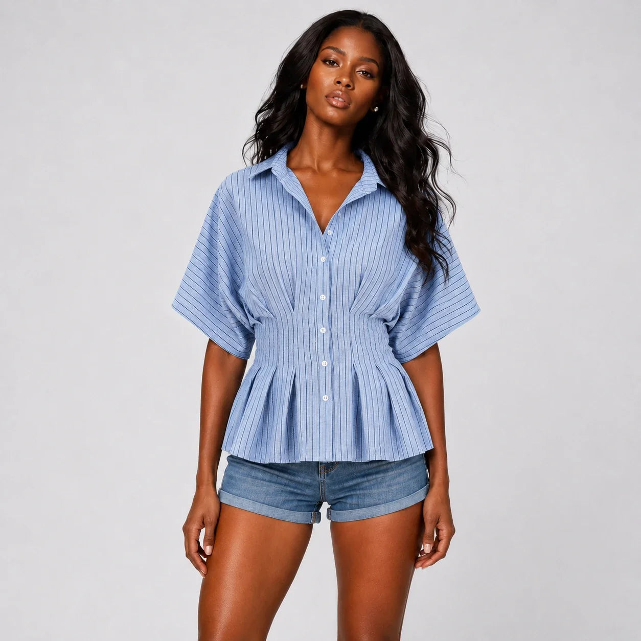 Striped Peplum Shirt Top WHD0606150
