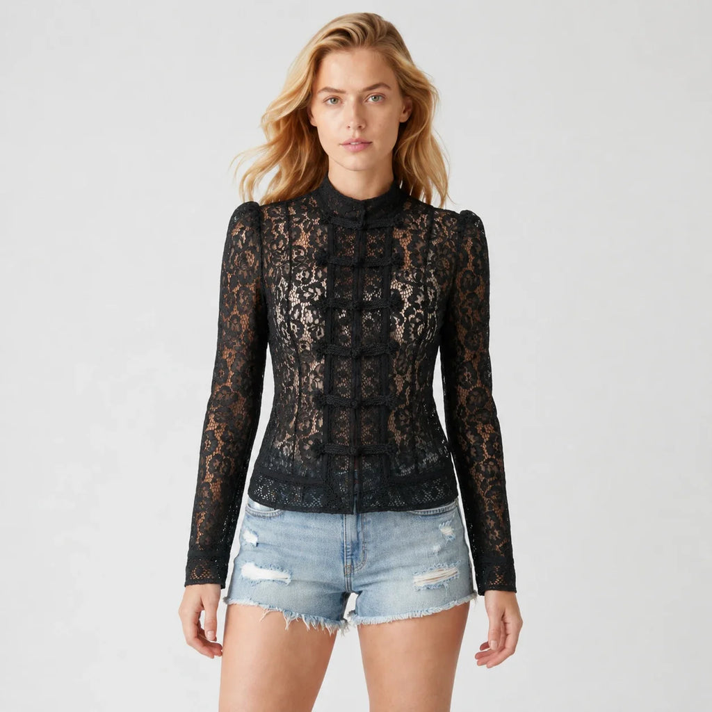 Lace Frog Button Blouse WHD0606151