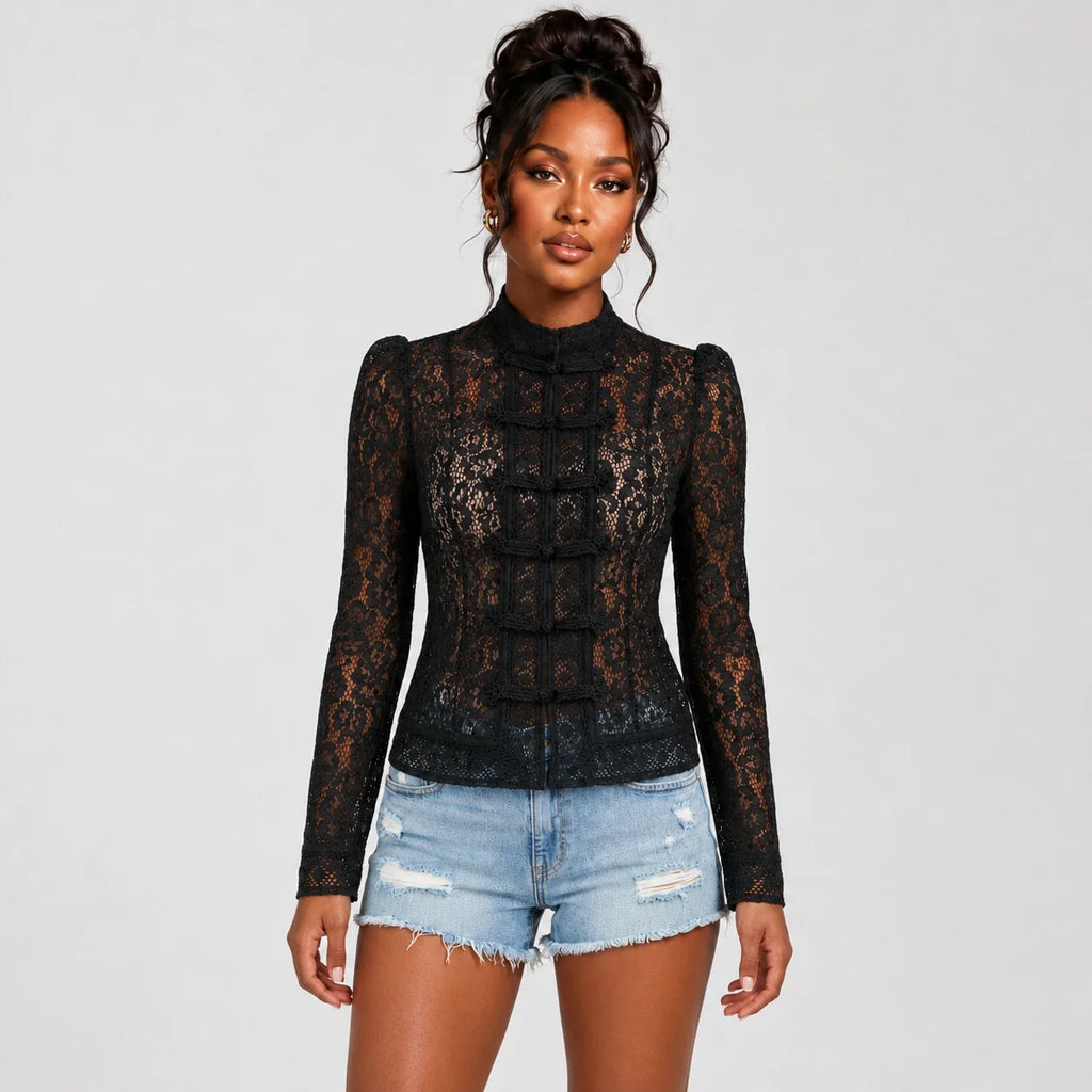Lace Frog Button Blouse WHD0606151