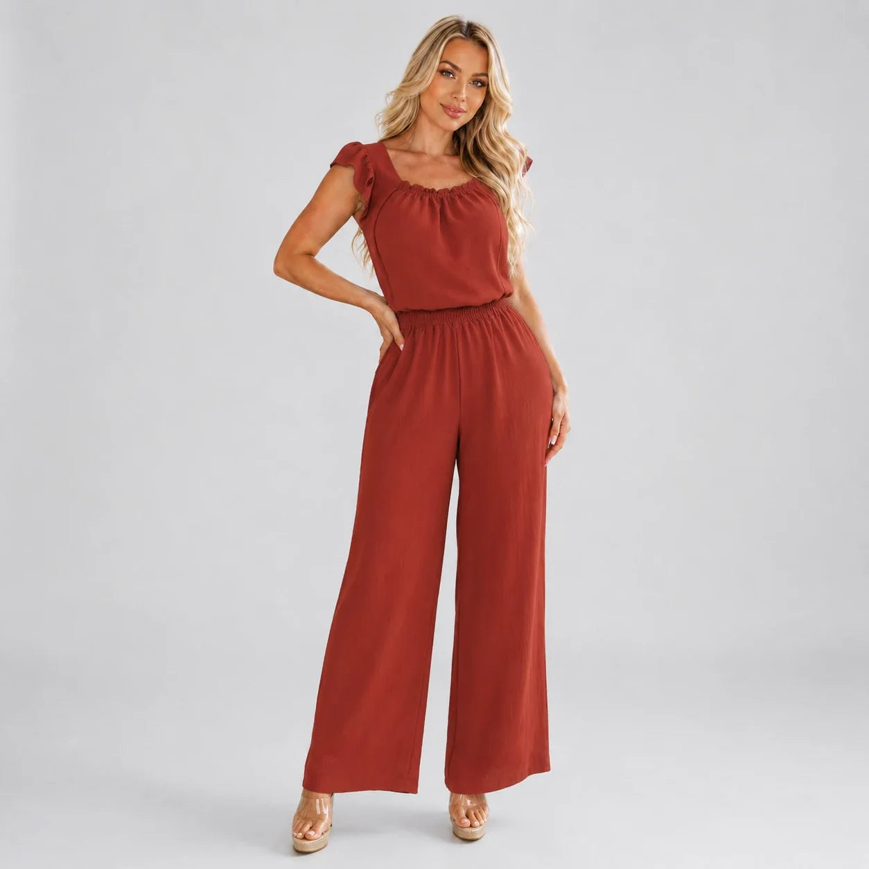 Ruffle Sleeve Wide Leg Jumpsuit WHD0606155