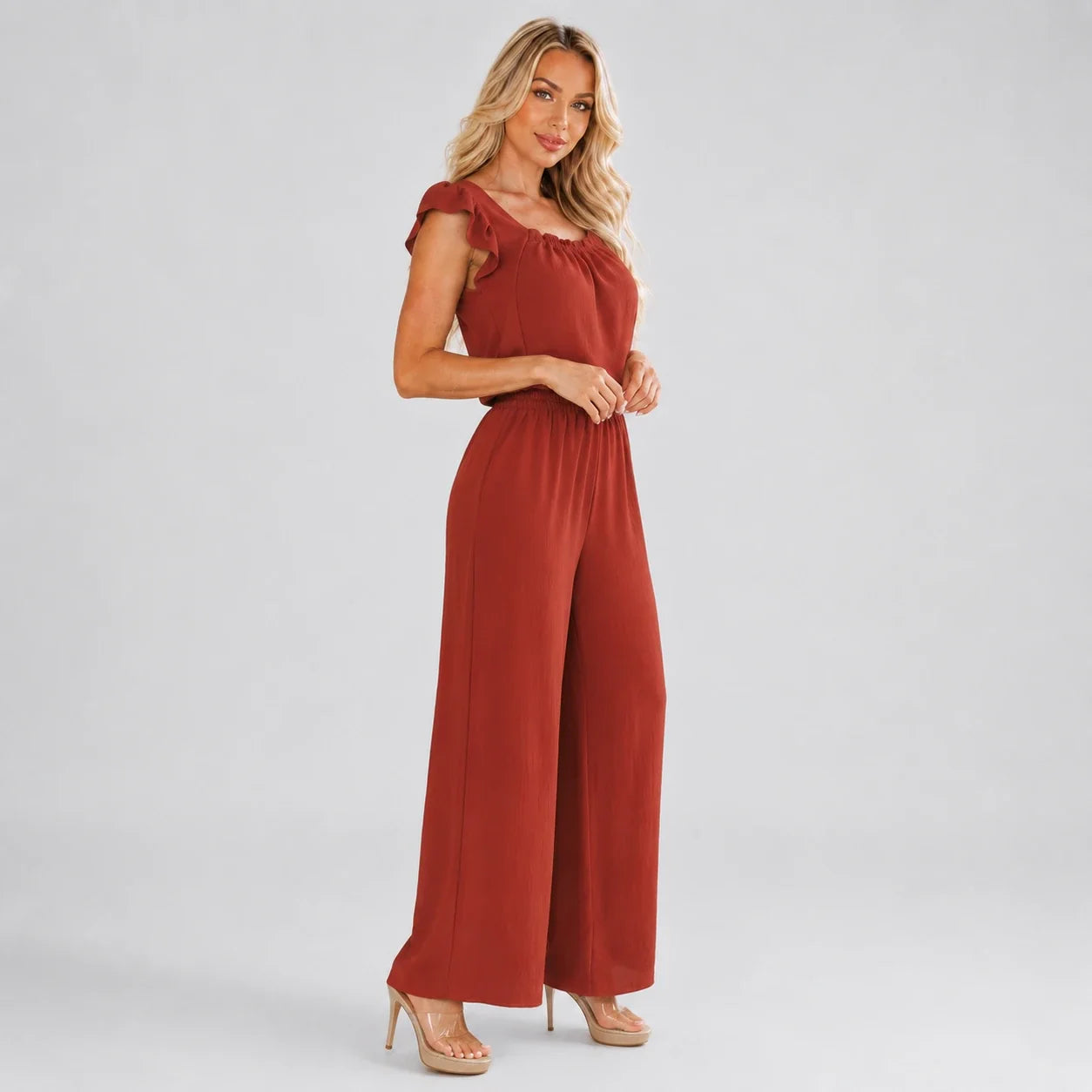Ruffle Sleeve Wide Leg Jumpsuit WHD0606155