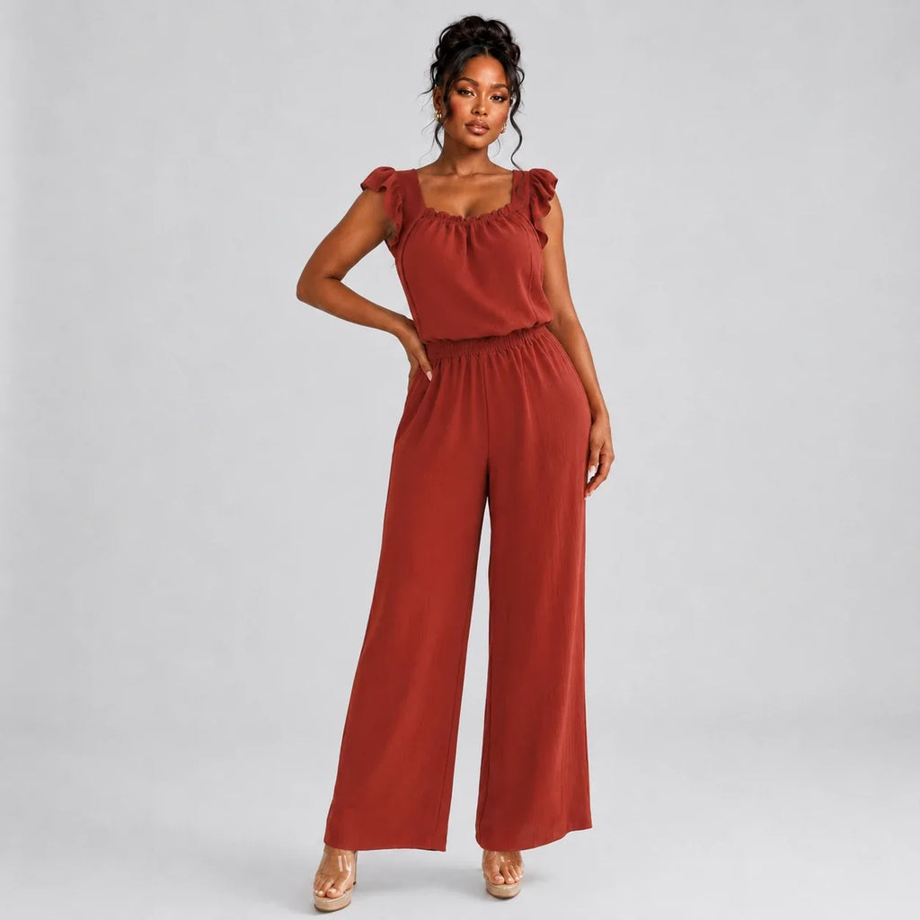Ruffle Sleeve Wide Leg Jumpsuit WHD0606155