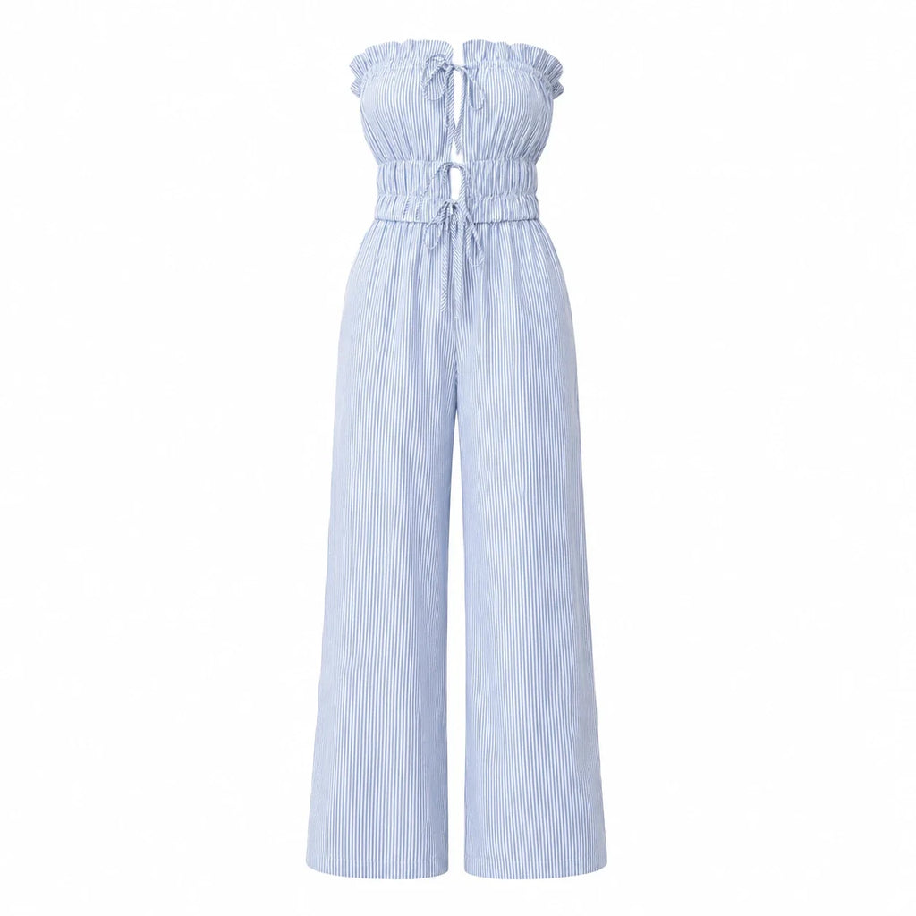 Striped Strapless Wide Leg Jumpsuit WHD0606156