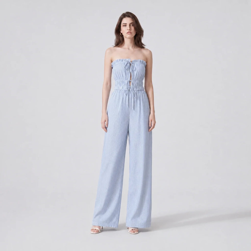 Striped Strapless Wide Leg Jumpsuit WHD0606156