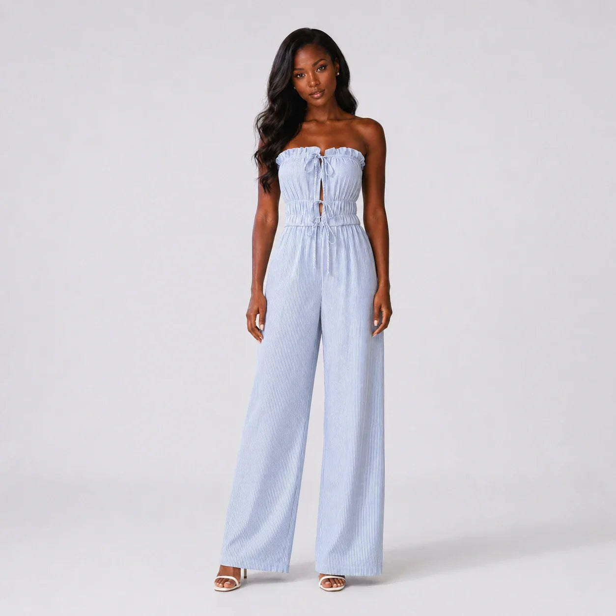 Striped Strapless Wide Leg Jumpsuit WHD0606156