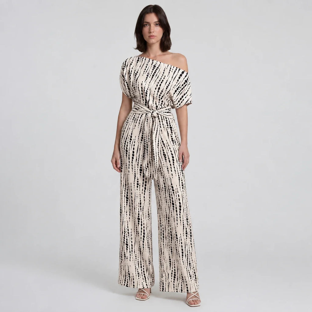 Printed One-Shoulder Wide Leg Jumpsuit WHD0606158