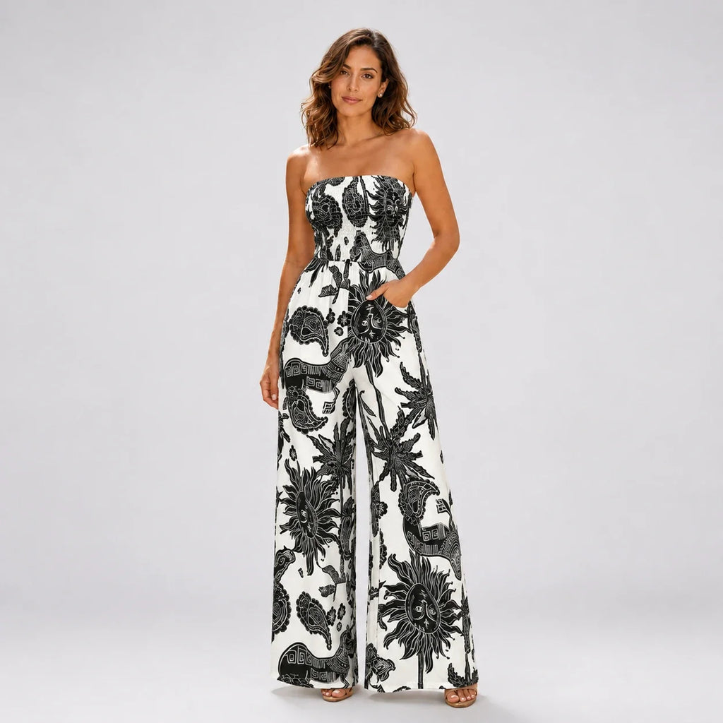 Strapless Printed Wide Leg Jumpsuit WHD0606159