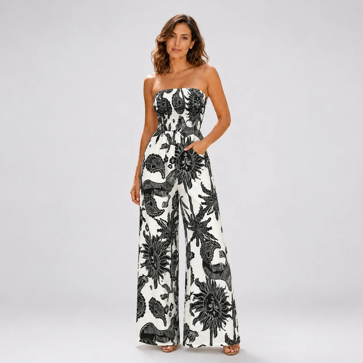 Strapless Printed Wide Leg Jumpsuit WHD0606159